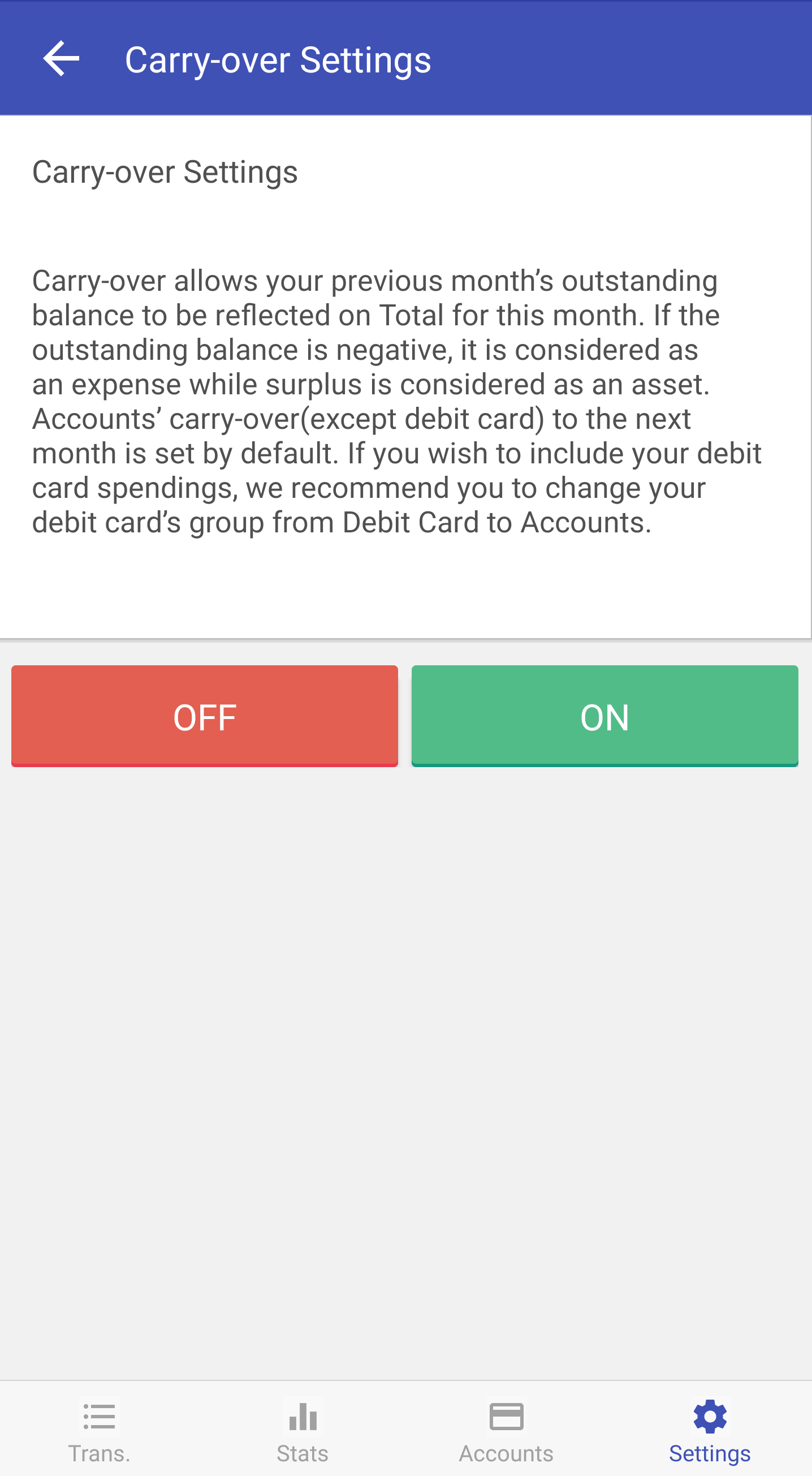 How to turn on carryover feature Money Manager Help Center