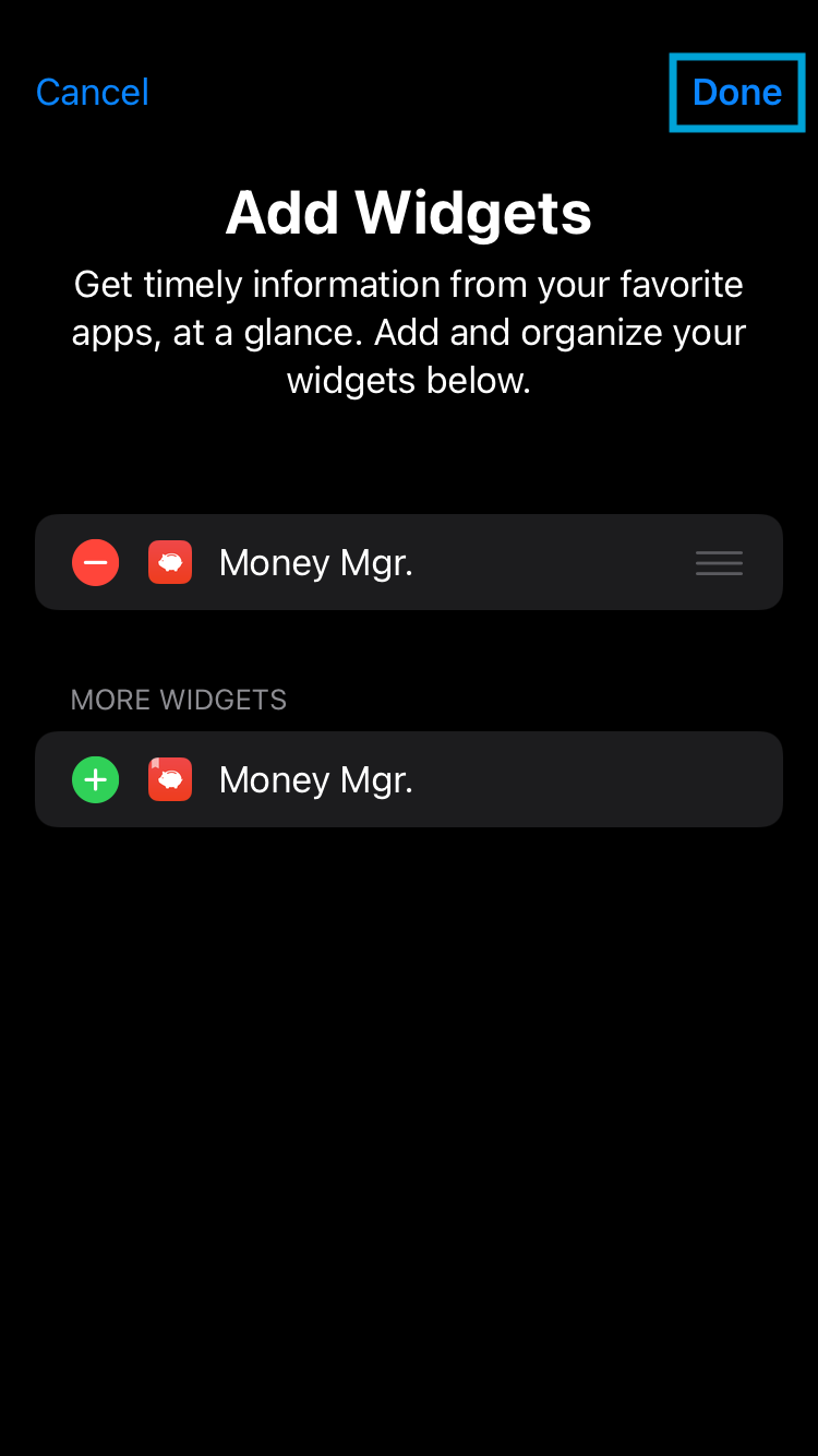 How to add a widget – Money Manager Help Center